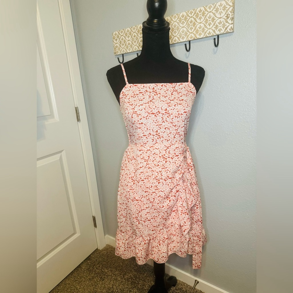 Shein Floral Print Ruffle Detail Wrap Dress, Sz S